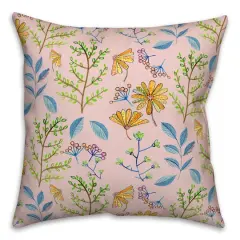 Summer Floral Print Throw Pillow Pink