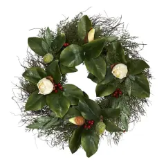 20" Cedar & Magnolia with Berries Wreath