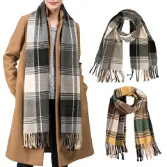Glitzhome&reg; Fashion Plaid Scarf with Tassels Set Black/Orange