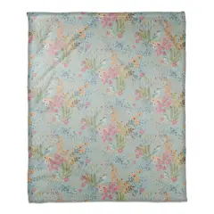 Butterfly Bird Floral Coral Fleece Blanket Blue