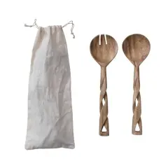 Hello Honey&reg; Natural Wood Salad Servers with Twisted Handles Set