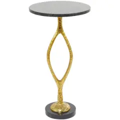 Gold Aluminum Pedestal Base Accent Table with Black Marble Top 13" x 13" x 25"