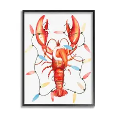 Stupell Industries Nautical Lobster Christmas Lights Framed Giclee Art Black