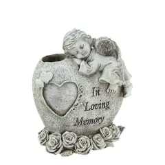 6.5" In Loving Memory Gray Sleeping Angel Outdoor Statue Bud Vase