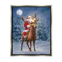 Stupell Industries Santa Riding Reindeer Landscape Framed Floater Canvas Wall Art Gray
