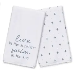 Live In The Sunshine Swim In The Sea Tea Towel Set Blue on White