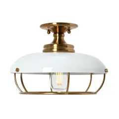Hello Honey&reg; 13" Wide Caged Dome Metal Semi-Flush Mount Ceiling Light Brushed Brass and White