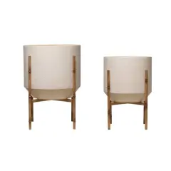 Hello Honey&reg; 22" Cream Metal Planter with Stand Set