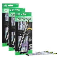 Ticonderoga&reg; Noir #2 Soft Pre-Sharpened Holographic Foil on Black Wood Pencils, 3 Packs of 12