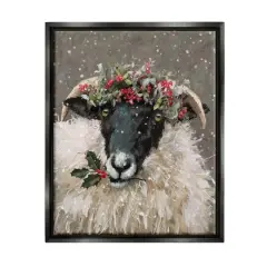 Stupell Industries Holiday Berries Farmhouse Sheep Framed Floater Canvas Wall Art Black