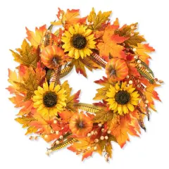 Glitzhome&reg; 24" Fall Sunflower Pumpkin Leaf Wreath