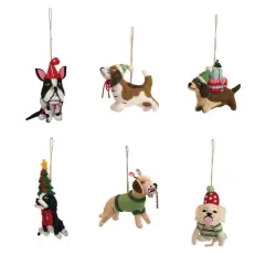 Hello Honey&reg; 6 Pack 5.5" Christmas Dog Wool Felt Ornaments