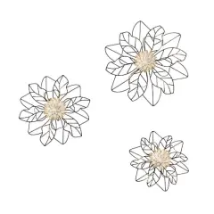 Habitat Decor Maggie Black & Gold Flower Metal Wall Art Set