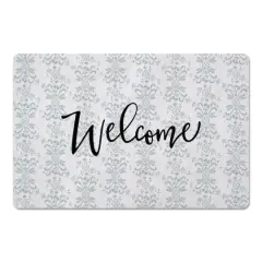 Welcome Floral Crest Floor Mat Blue