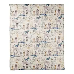 Watrercolor Dog Flowers 50" x 60" Coral Fleece Blanket