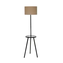 Hello Honey&reg; 63" Natural Scandinavian Wood Table Lamp with Shelf and Linen Shade