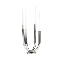 15" Silver Stainless Steel Abstract U-Shaped Candelabra