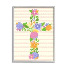 Stupell Industries Floral Cross Religious Symbol Framed Giclee Art Gray