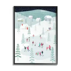 Stupell Industries Ice Skating Families Snowfall Framed Giclee Art Black