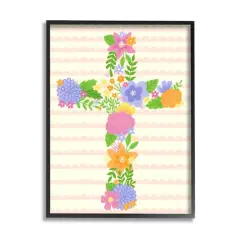 Stupell Industries Floral Cross Religious Symbol Framed Giclee Art Black