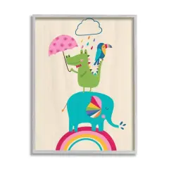 Stupell Industries Animals Standing on Rainbow Wall Art in Gray Frame