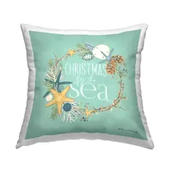Stupell Industries Christmas by The Sea Holiday Wreath Throw Pillow