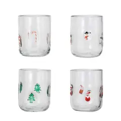 Hello Honey&reg; 4.5" Round Drinking Glass with Holiday Icon Pattern Set