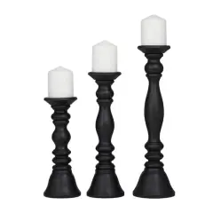 Turned Wood Pillar Candle Holder Set Black