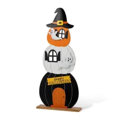 Glitzhome&reg; 35"H Halloween Wooden Pumpkin Haunted House Porch Decor