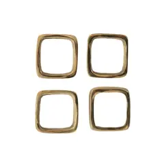Hello Honey&reg; Brass Finished Square Metal Napkin Rings with Leather Tie Set