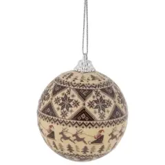 14ct. 2.25" Brown Nordic Print Decoupage Christmas Ball Ornament Set