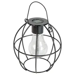 6" Black Geometric Outdoor Hanging Solar Lantern with Handle