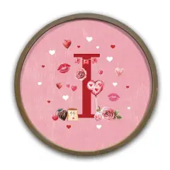 Valentine Things Monogram Round Brown Framed Print I