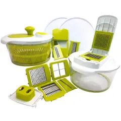 MegaChef 10-in-1 Multi-Use Salad Spinning Slicer, Dicer & Chopper with Interchangeable Blades & Storage Lids