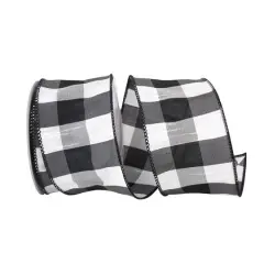 Reliant 2.5" x 10yd. Dupioni Check Grande Wired Ribbon Black