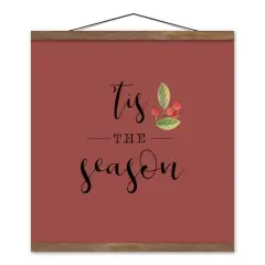 Red Tis the Season Hanging Canvas in Teak Frame
