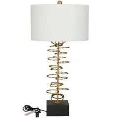 Gold Metal Gold Stacked Ring Table Lamp with Drum Shade 15" x 15" x 30"