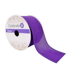2.5" x 25ft. Faux Linen Wired Ribbon by Celebrate It&trade; D&eacute;cor Purple