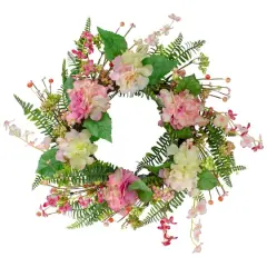 20" Pink Hydrangea Berry & Fern Artificial Spring Floral Wreath