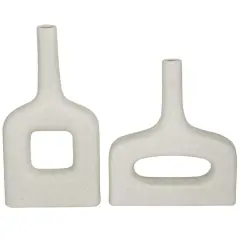 CosmoLiving by Cosmopolitan White Ceramic Donut Shaped Vase Set of 2 16", 13"