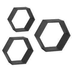 Black Hexagon Floating Shelves Set