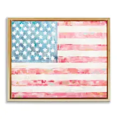 Stupell Industries Patriotic Brushed Flag Floater Framed Art Gold