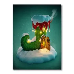 Designart 32" Elf Shoe House On Snow Christmas Island Canvas Art Print