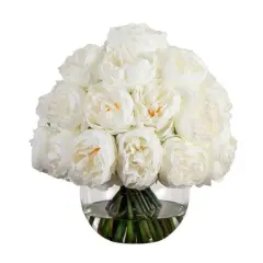 Wedding Collection 15in. Artificial Peony Arrangement in Glass Vase