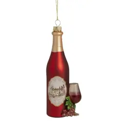6" Matte Red Wine Country Glass Bottle Christmas Ornament