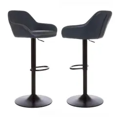 Glitzhome&reg; Mid-Century Leatherette Gaslift Adjustable Swivel Bar Stool Set Navy Blue