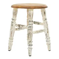 18" White Wood Farmhouse Stool