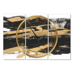 Designart 'Gold And Black Drift Iv Modern Multipanel Wall Clock