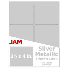 JAM Paper Adhesive Shipping Labels, 3.33" x 4" Metallic Silver