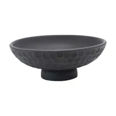 Hello Honey&reg; 12" Black Modern Wood Footed Serving Bowl with Carved Circles